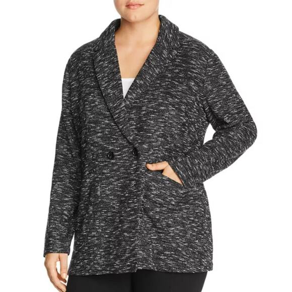 Eileen Fisher Marled Double Breasted Blazer Cardigan Black...